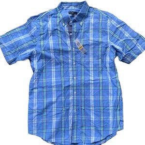 New Club Room Button Up Short Sleeve Plaid Shirt Men s size M
